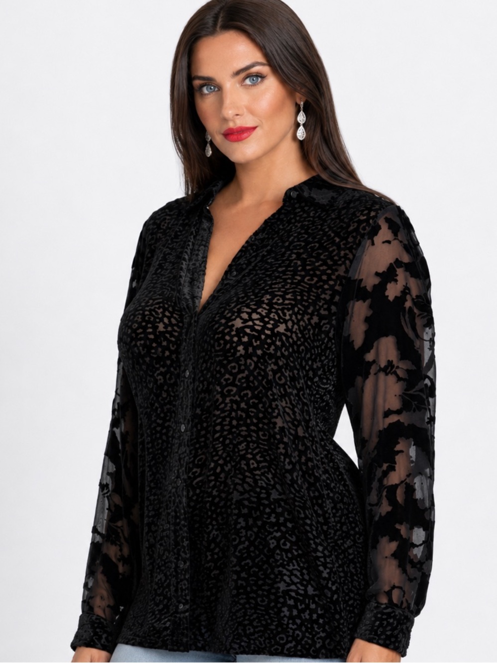 Johnny Was Audrey  Burnout Velvet button-down shirt NWT